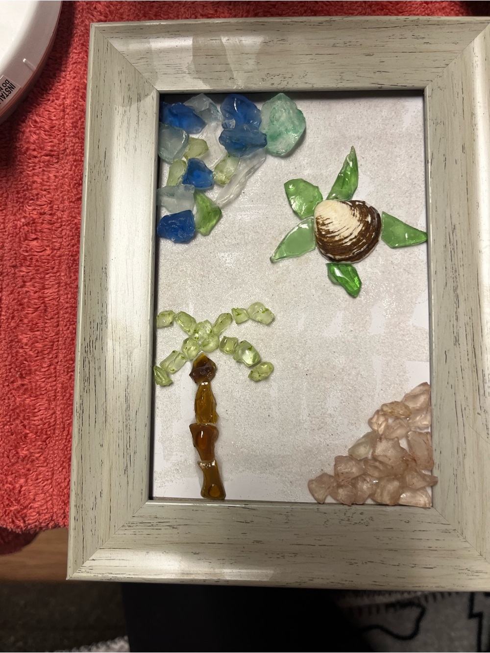 Custom Made Beach-Themed Sea Glass & Shell Framed Art